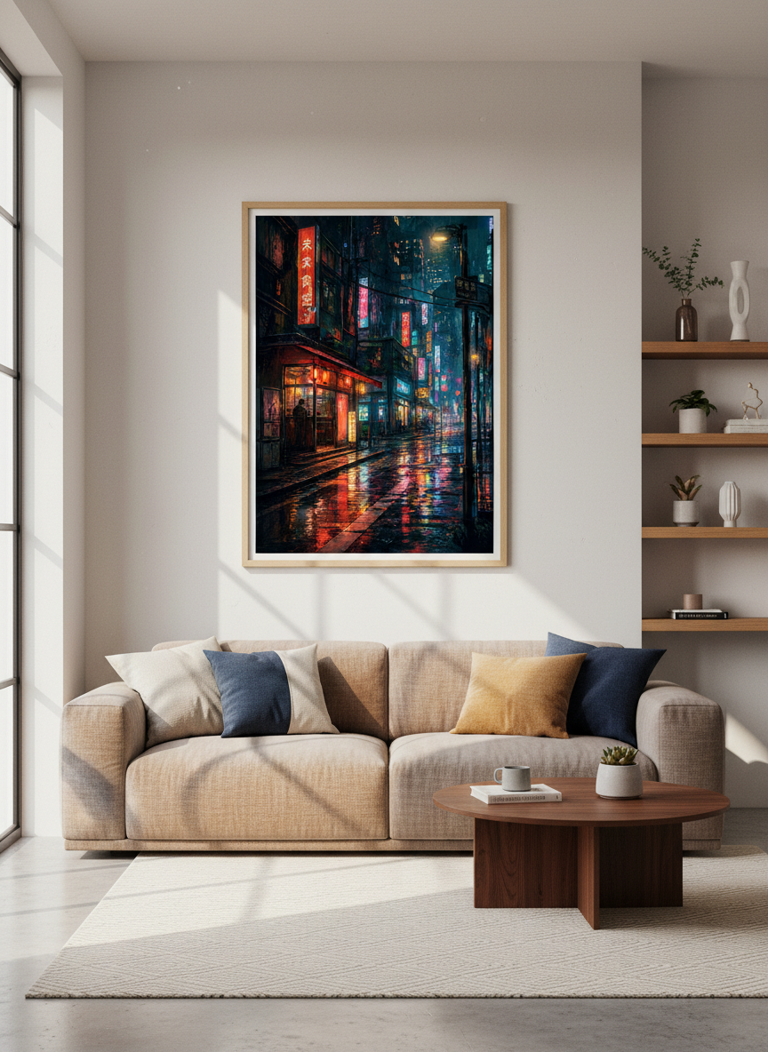 Cyberpunk Japan Night City Wall Art | Neon Tokyo Street Poster | Gamer Room Decor