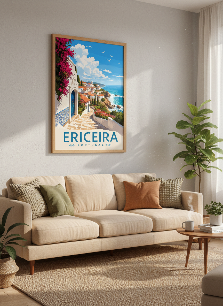 Ericeira Portugal Travel Poster | Coastal Landscape Wall Art | Mediterranean Aesthetic
