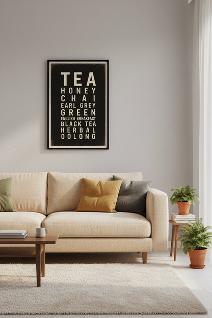 Minimalist Tea Varieties Wall Art Print | Rustic Farmhouse Kitchen Decor