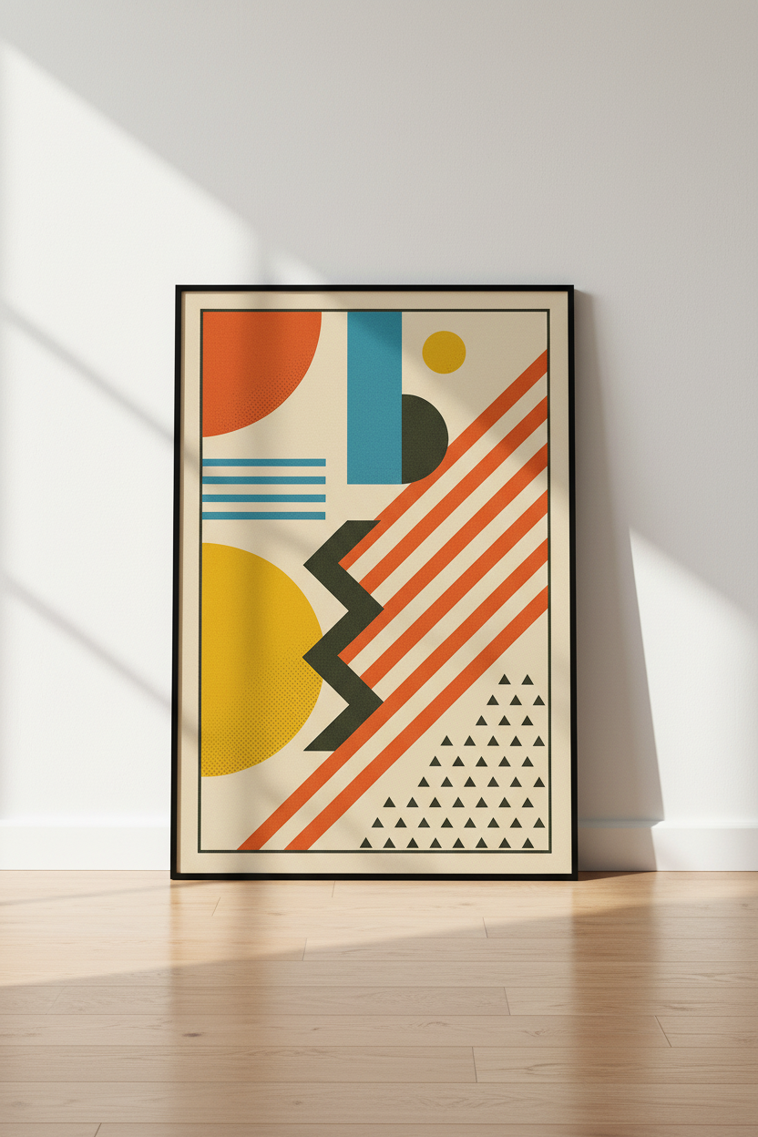 Bauhaus Geometric Wall Art Print | Mid Century Modern Decor | Abstract Blocks Poster | Retro Vintage Style Home