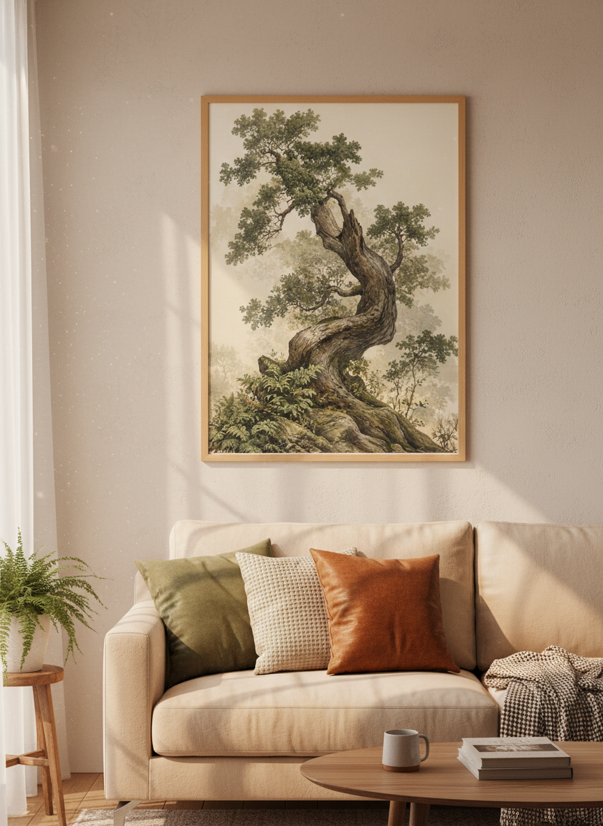 Vintage Tree Watercolor Print | Ancient Oak Botanical Art, Cottagecore Wall Decor