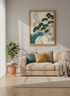 Japanese Pine Tree Wall Art Print | Teal & Gold Nature Decor | Zen Landscape Poster