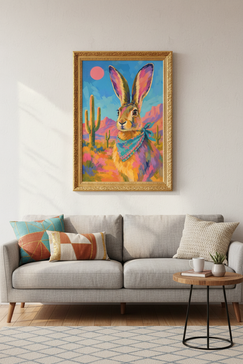Desert Rabbit Poster | Southwestern Colorful Art, Nursery Decor