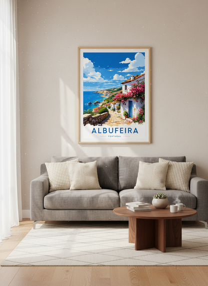 Albufeira Portugal Wall Art | Coastal Mediterranean Print, Travel Poster
