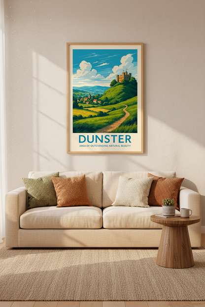 Dunster Castle Travel Poster | Vintage Landscape Wall Art | English Countryside Print