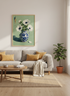 White Anemone | Blue and White Chinoiserie Vase Art, Sage Green Office Decor