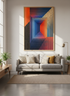 Abstract Geometric Optical Illusion Art | Navy & Orange Modern Decor, Living Room Poster