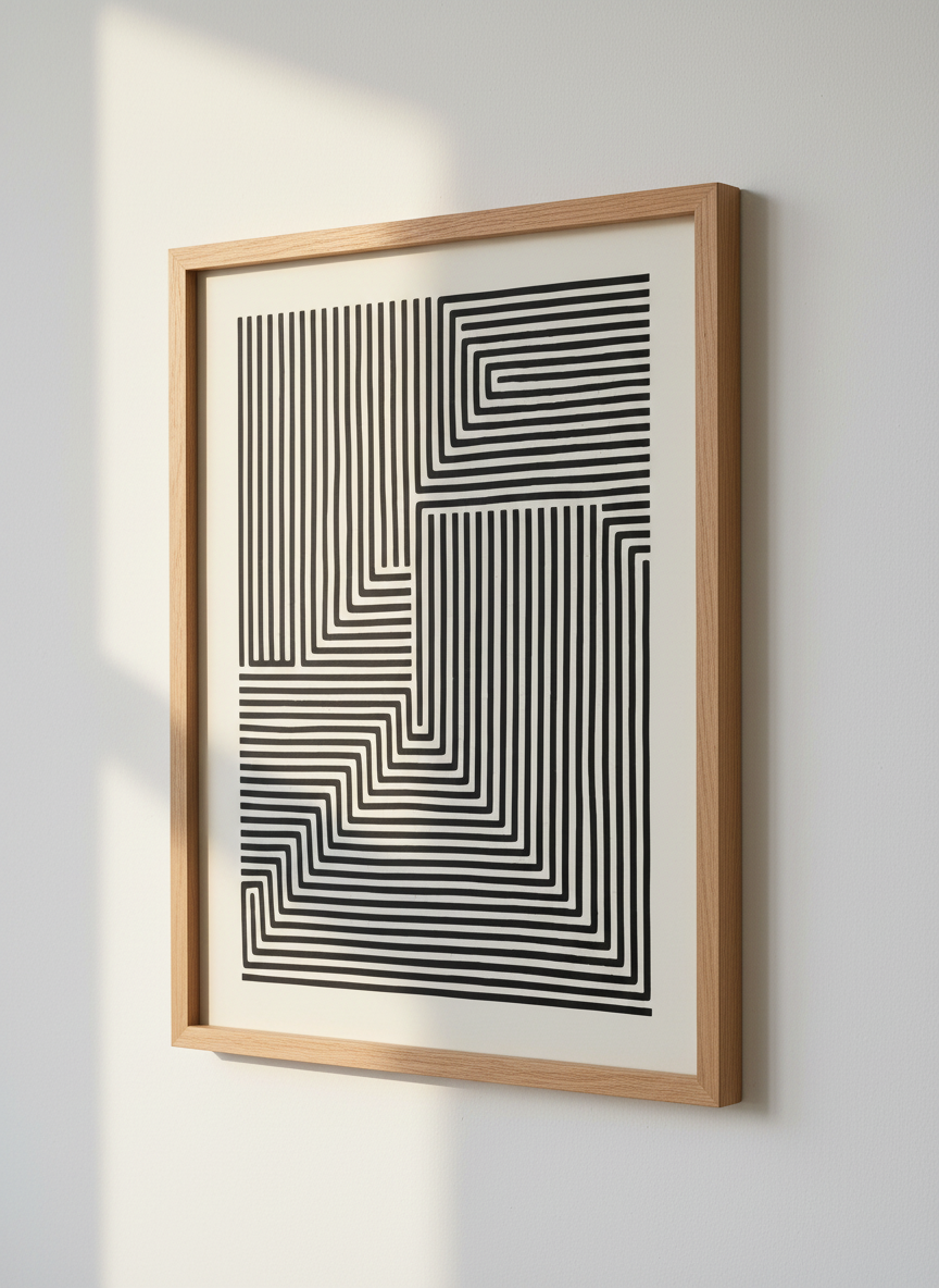 Abstract Maze Line Art Print | Modern Minimalist Wall Decor | Black and White Boho Poster | Geometric Living Room Art