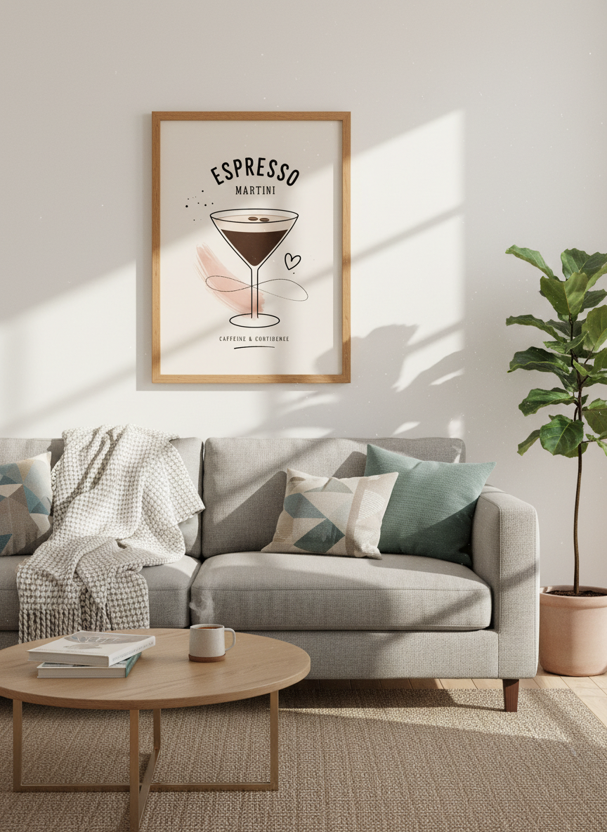 Espresso Martini|Minimalist Cocktail Illustration, Kitchen Bar Cart Decor