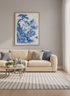 Blue and White Chinoiserie Landscape Wall Art | Mountain Pagoda Print, Zen Living Room