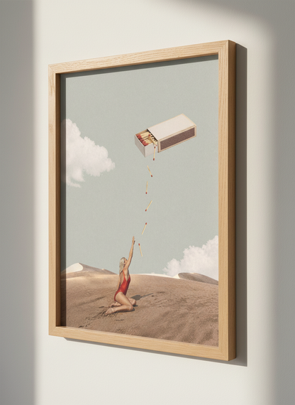 Surreal Desert Art Print | Matchstick Woman Wall Art | Modern Collage Decor | Aesthetic Room Poster | Neutral Home Decor