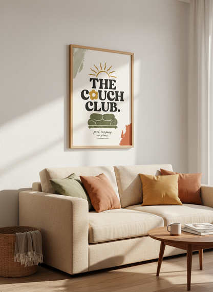 Couch Club Retro Wall Art Print | Boho Living Room Decor | Cozy Aesthetic Poster