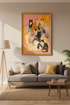 Cat Wall Art Print | Colorful Illustrated Feline, Living Room Decor