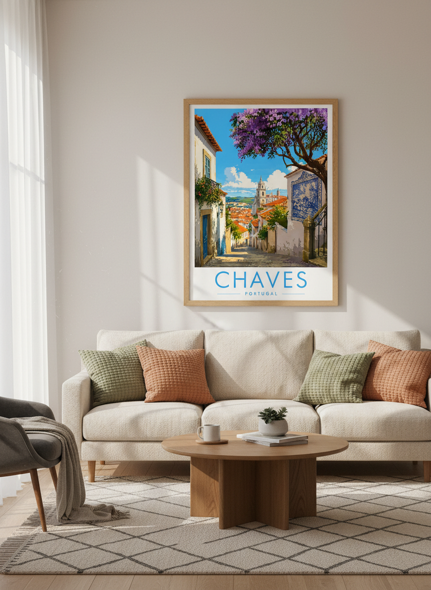 Chaves Portugal Wall Art Print | Mediterranean Travel Decor | Vintage Coastal Poster