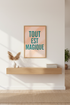Minimalist French Quote Wall Art | Tout Est Magique Framed Poster | Aesthetic Home Decor | Sage Green Beige Art Print