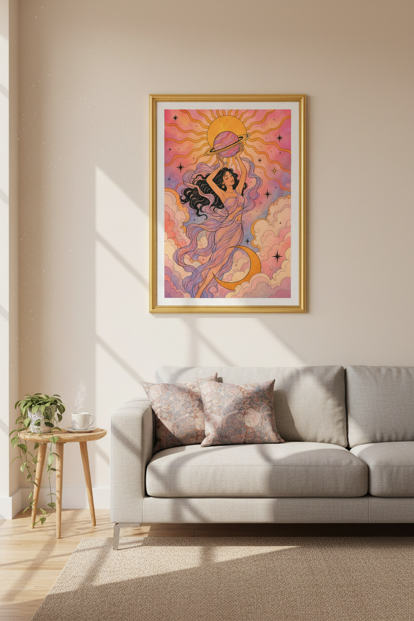 celestial art print | boho pastel goddess, bedroom decor