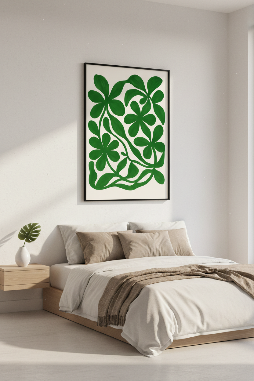 Abstract Botanical Framed Wall Art | Mid-Century Modern Leaves Print | Green Nature Decor | Ready to Hang Poster
