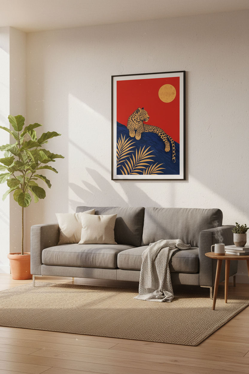 Gold Leopard Print | Modern Navy &amp; Red Accent, Living Room
