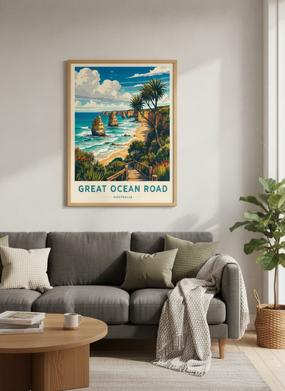 Great Ocean Road Australia Wall Art | Vintage Coastal Travel Poster | Twelve Apostles