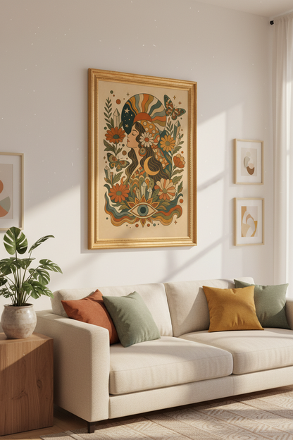 boho wall art print | retro earth tones, living room decor