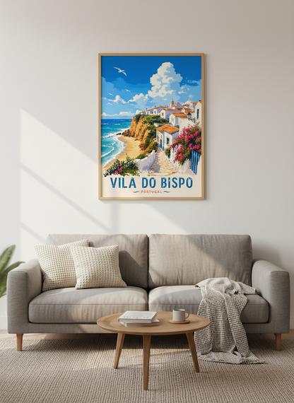 Vila do Bispo Portugal Travel Poster | Coastal Landscape, Mediterranean Wall Art