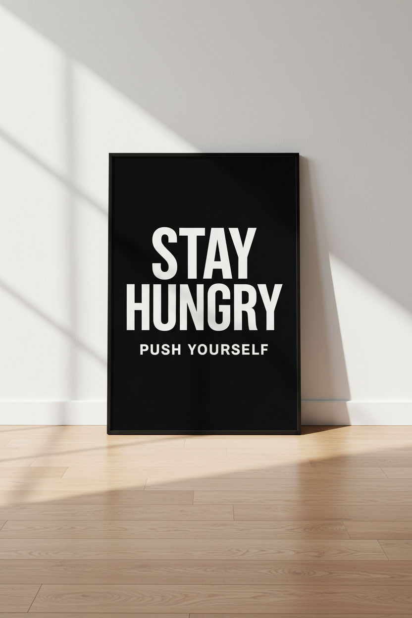 Motivational Quote Wall Art Print | Office Gym Decor | Inspirational Goal-Setting Poster | Stay Hungry Digital Download