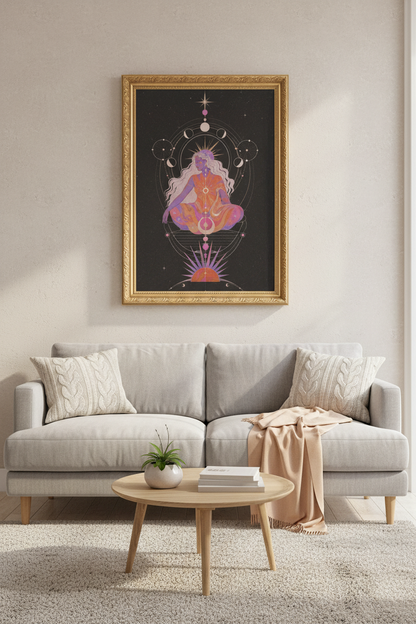 celestial wall art | mystical purple boho bedroom decor, cosmic poster