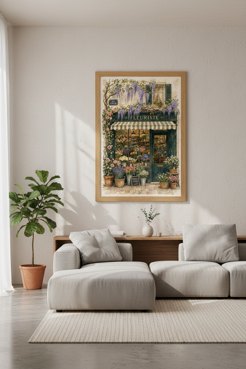 French Flower Shop | Parisian Watercolor Boutique Art, Living Room Poster