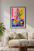 floral poster print | bold pink yellow stripes, kitchen decor