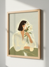 Minimalist Woman with Lilies Art Print | Modern Botanical Wall Decor | Aesthetic Beige & Green Poster | Abstract Feminine Artwork