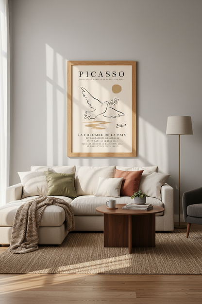 Picasso Dove of Peace Wall Art | Beige Exhibition Poster, Minimalist Decor