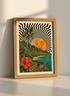 Psychedelic Tropical Sunset Wall Art Print | Boho Living Room Decor | Retro Ocean Poster | Wavy Black & White