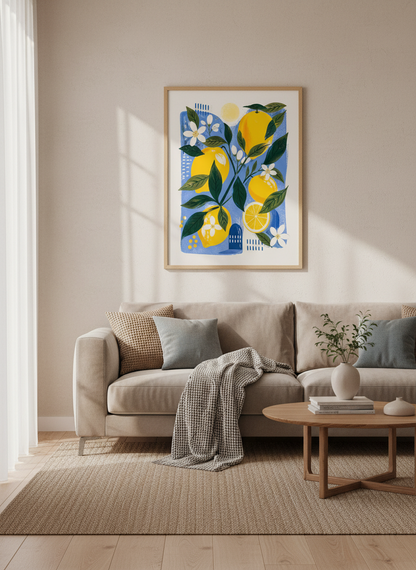 Lemon Orchard Wall Art Print | Mediterranean Kitchen Decor | Citrus Poster