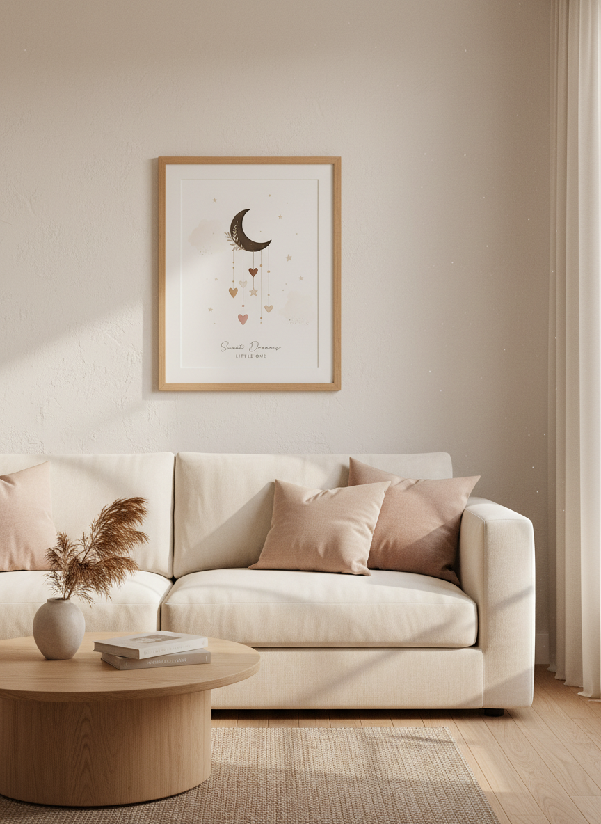 Boho Moon &amp; Stars Nursery Wall Art | Earthy Watercolor Decor | Sweet Dreams Poster
