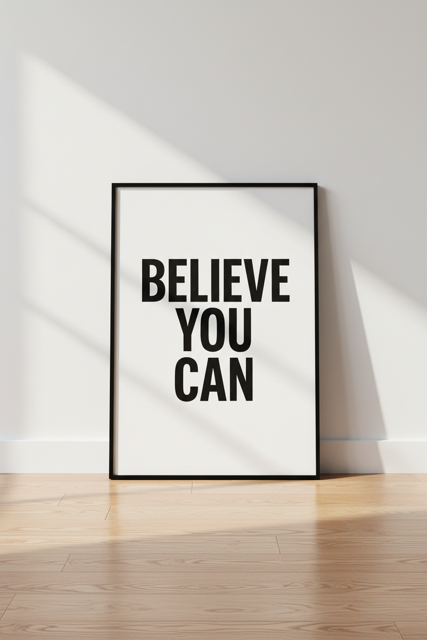 Minimalist Motivational Wall Art Print | Believe You Can Quote Poster | Office Decor | Modern Black &amp; White Affirmation Gift