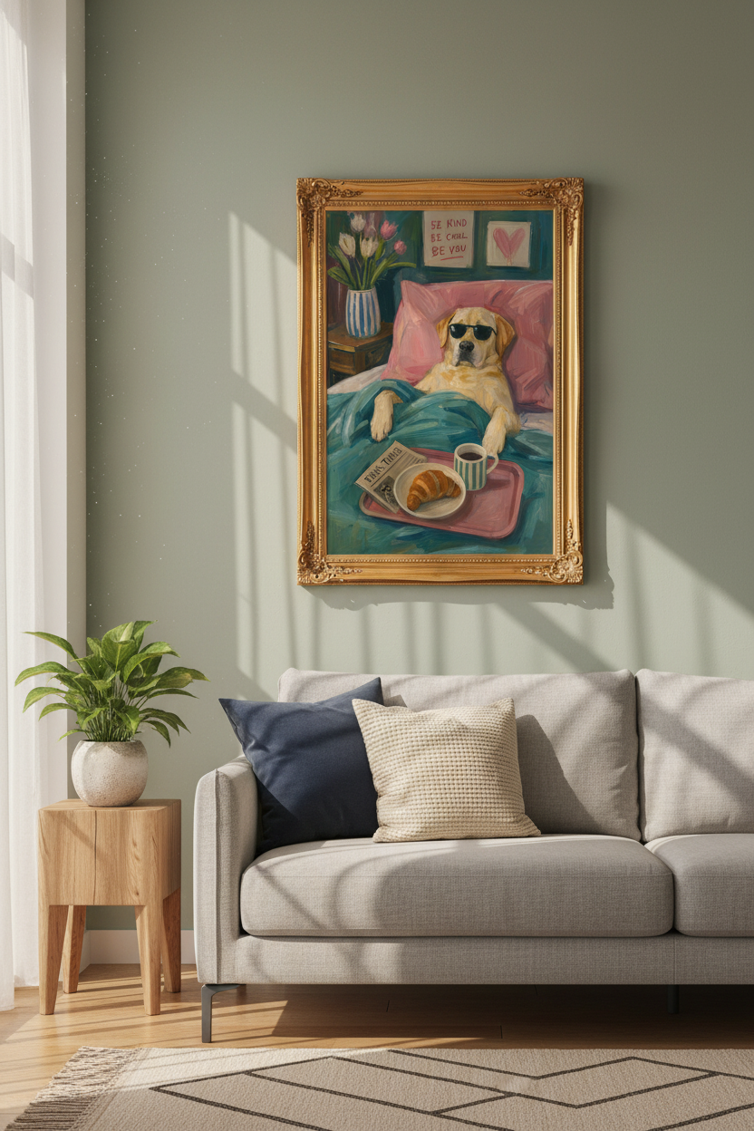 dog wall art print | painterly labrador, bedroom decor, cozy poster