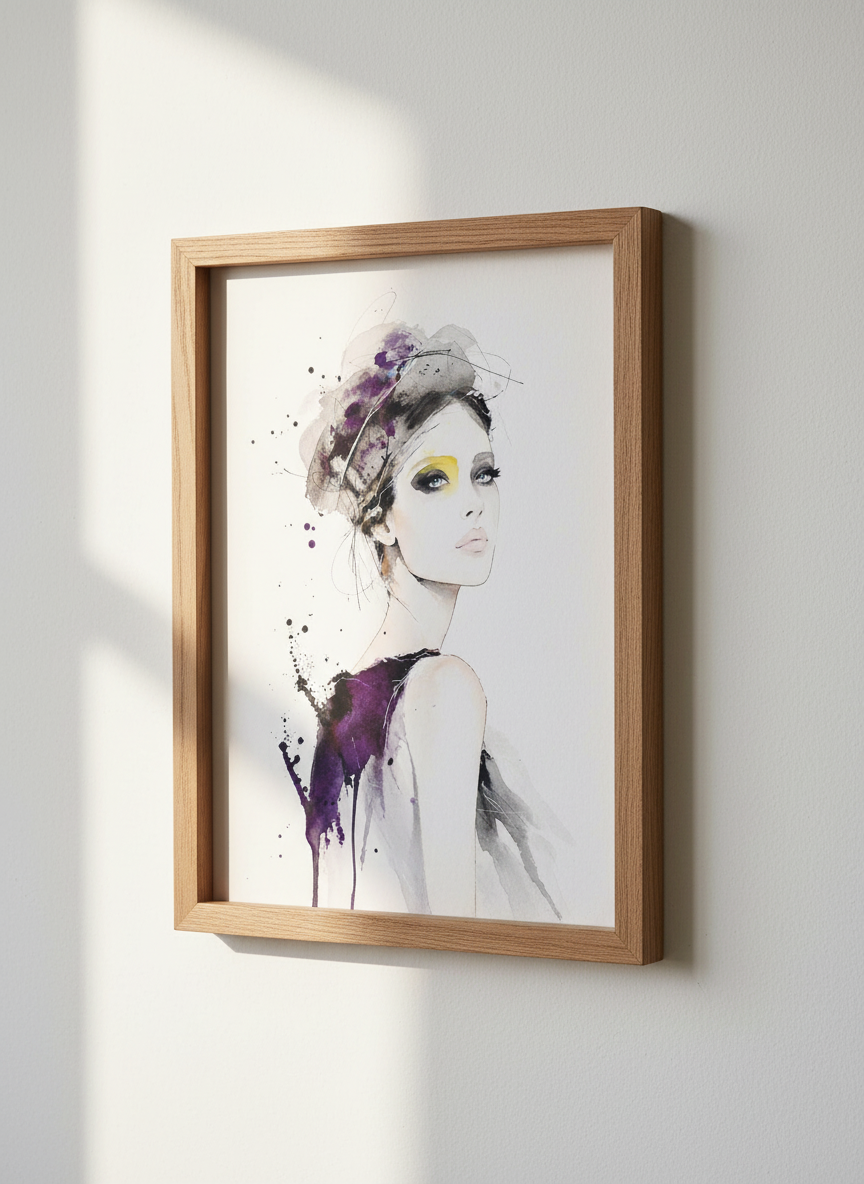 Abstract Fashion Woman Wall Art Print | Glamour Bedroom Decor | Vibrant Yellow Purple Watercolor Poster | Modern Art