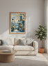 Paris Cafe Street Scene Wall Art Print | French Blue Decor | Impressionist Poster