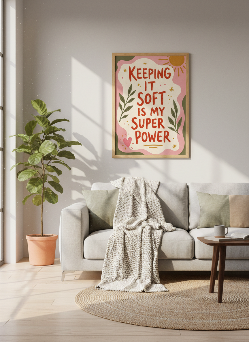 Positive Quote Wall Art | Soft Living Poster, Empowerment Decor, Self-Love Gift