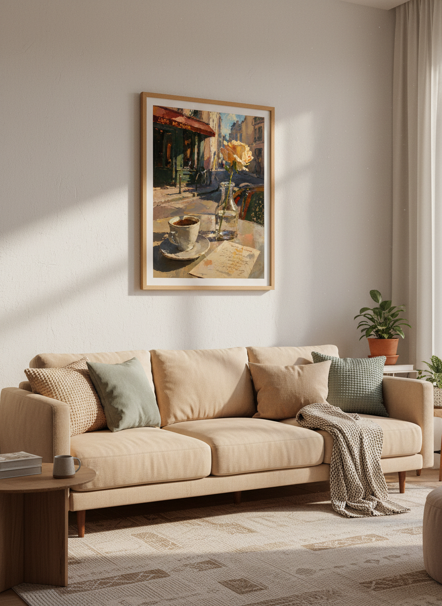 Paris Cafe Scene | Impressionist Coffee &amp; Rose Oil Painting, Kitchen Wall Art