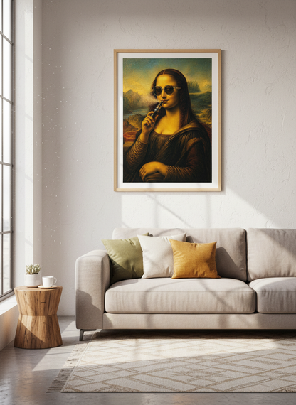Mona Lisa Vaping Wall Art | Funny Renaissance Parody, Trendy Dorm Room Decor Poster