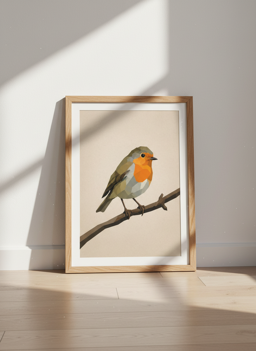Low Poly Robin Art Print | Geometric Bird Wall Art, Nursery Decor, Modern Animal Poster