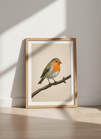 Low Poly Robin Art Print | Geometric Bird Wall Art, Nursery Decor, Modern Animal Poster
