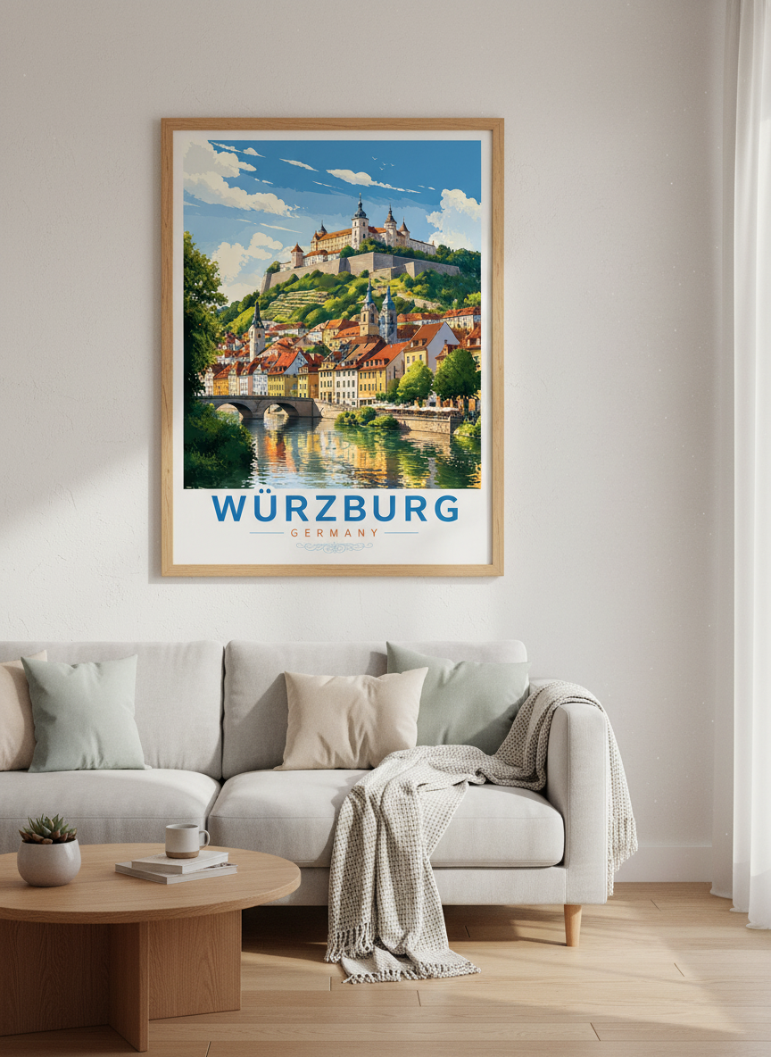 Würzburg Germany Travel Poster | Vintage Style Bavara Wall Art | Home &amp; Office Decor