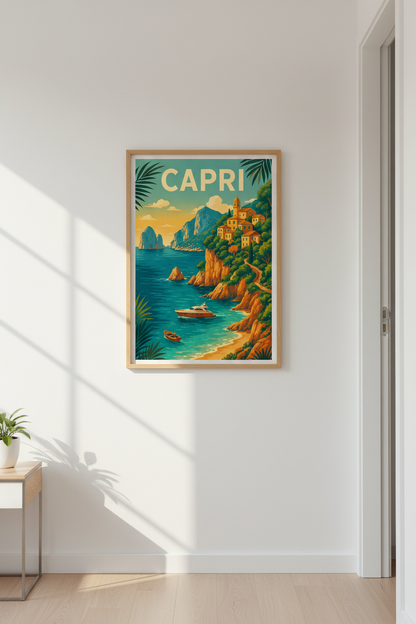 Retro Travel Capri Wall Art Print | Coastal Home Decor | Italian Riviera Aesthetic Poster | Framed Unframed Digital Options