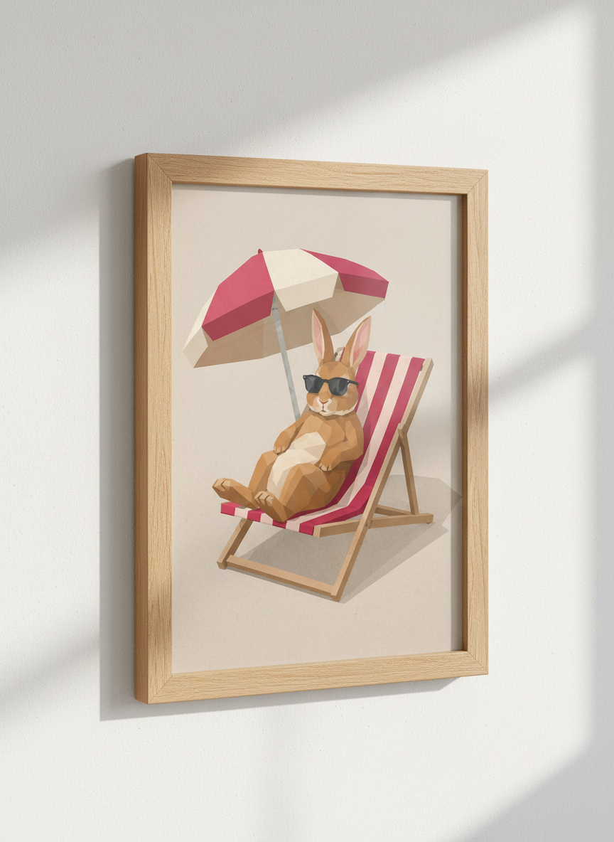 Low Poly Art Beach Bunny Wall Art | Kids Room Decor | Whimsical Animal Poster | Cute Nursery Print | Digital Download Available