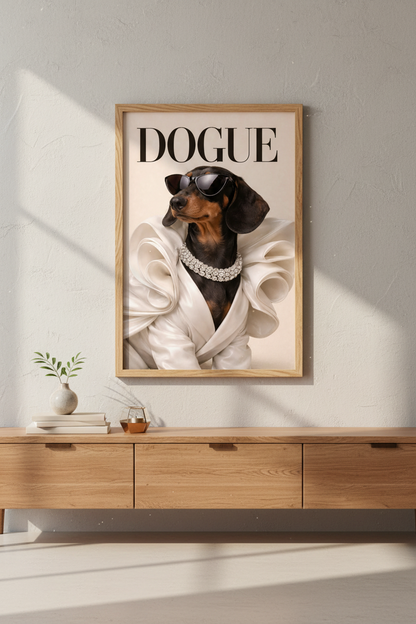 Dogue Magazine Dachshund Wall Art Print | Funny Dog Lover Decor | Chic Pet Fashion Poster | Unframed, Framed, Digital