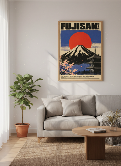 Mount Fuji Travel Art | Japanese Landscape, Cherry Blossom Decor, Retro Asia Poster