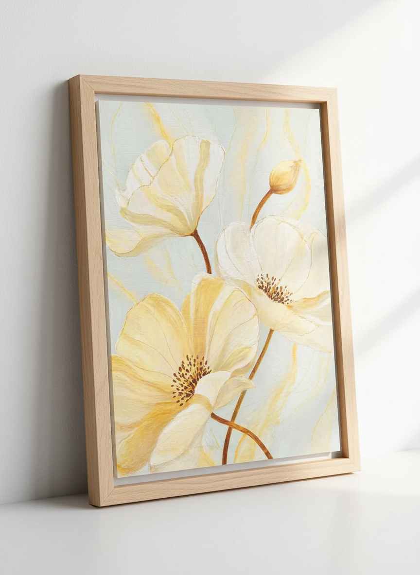 Abstract Floral Wall Art Print | Boho Bedroom Decor | Sage Green &amp; Yellow Flower Poster | Digital Download Available