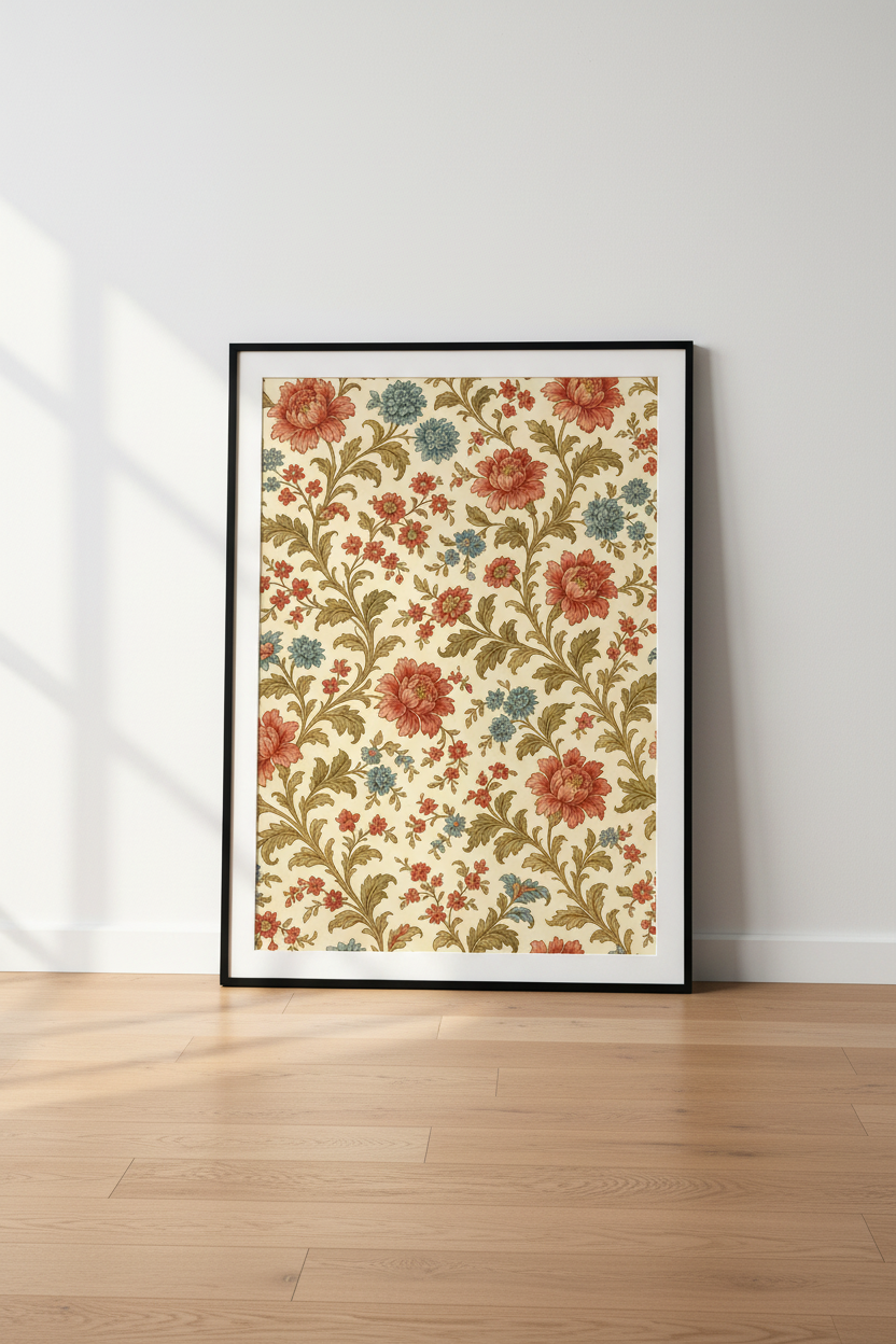 Vintage Floral Wall Art Print | Ornate Botanical Decor | Shabby Chic Cottagecore Poster | Peony Flower Pattern